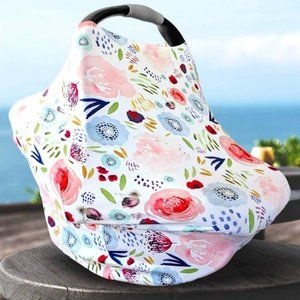 Pobi Baby Car Seat Cover and Nursing Cover in floral pattern.